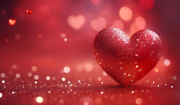 Dreamy Diamond Love, Closeup of Soft Focus Red Diamond Heart , a Beautiful Shiny Landscape - Perfect for Valentine's Day,  Detailed High Resolution Images