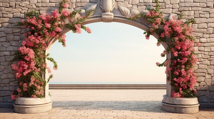 Beautiful archway decorated with floral composition generative ai