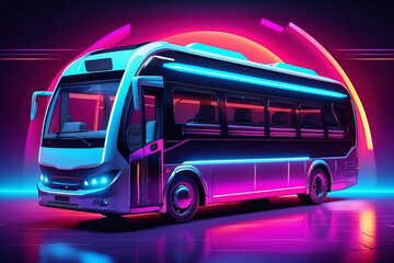 futuristic bus with neon lighting style