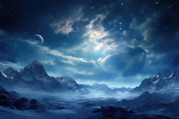 Naklejka premium Night starry sky and mystical shape astral travel symbolic background