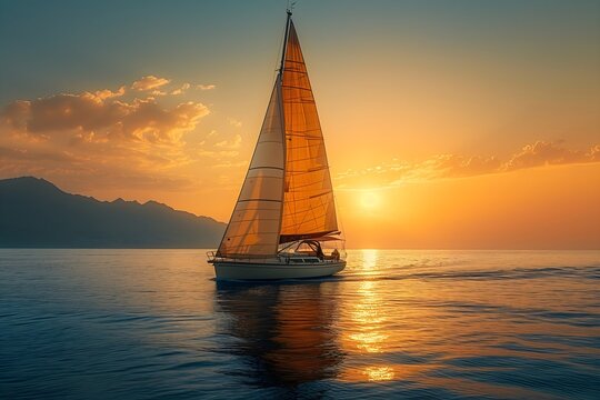 Capture the serenity of sea adventures with our image featuring a person joyfully sailing a boat. Experience the bliss of open waters and tranquil moments.