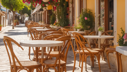 Fototapeta na wymiar Summer cafe on the street in Greece