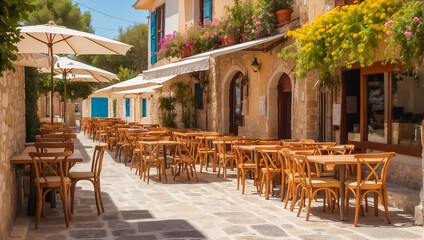 Fototapeta na wymiar Summer cafe on the street in Greece