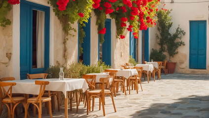 Summer cafe on the street in Greece vacation