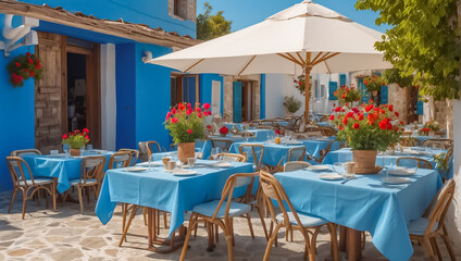 Summer cafe on the street in Greece holiday