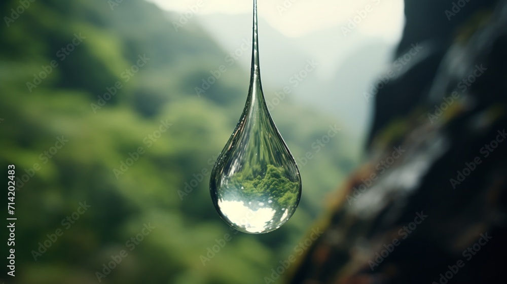 Poster a watwerfall view inside a drop of water- generative ai
