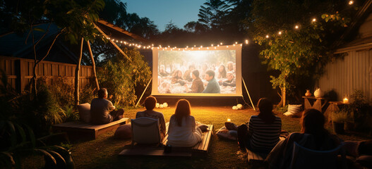 an outdoor movie screening in your backyard or a local park, featuring films