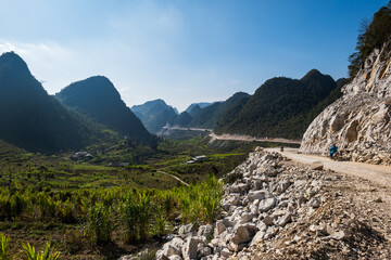 Ha Giang landscape in Northern Vietnam. Popular Ha Giang Loop tour route scenery in Vietnam