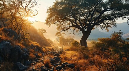 Sunrise in the African savanna inspired by   South Africa nature
