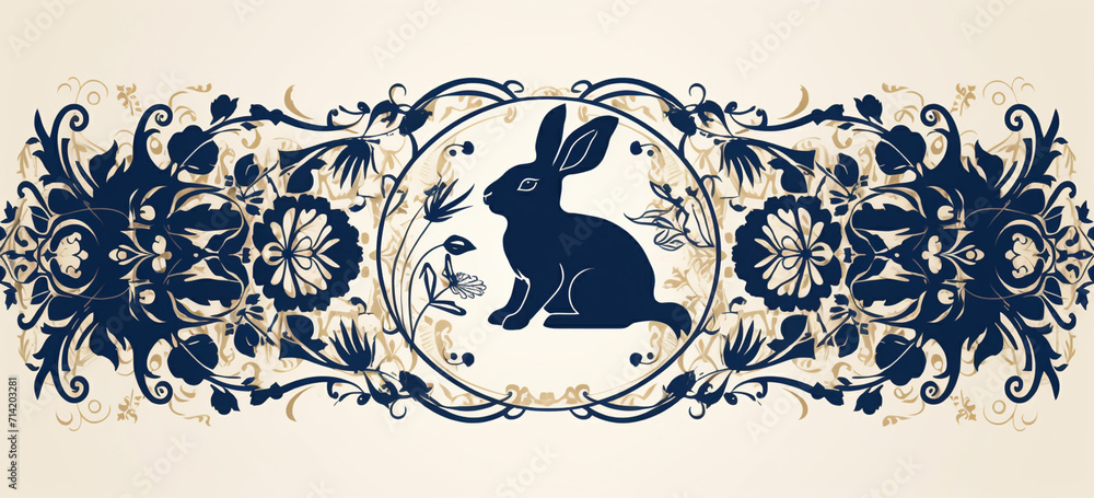 Poster badge with elaborate patterns and details inside the rabbit silhouette