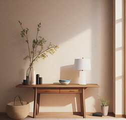 Modern living room with table. Minimalist interior design. Office interior