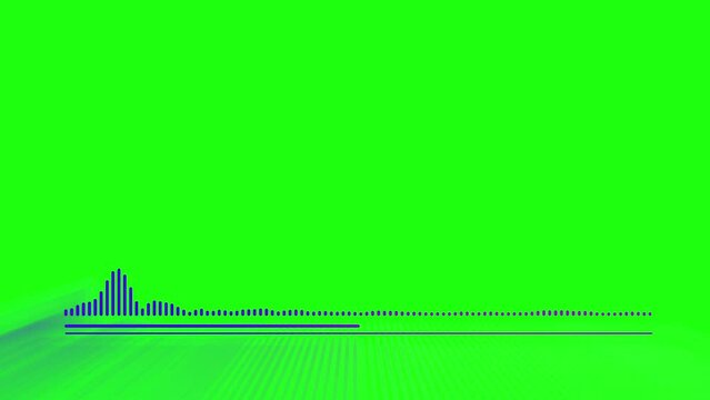 Audio spectrum isolated on green screen. Audio waveform with frequency bands in neon purple and blue colors. Visualization of music display. Horizontal lines audio voice music sound spectrum equalizer