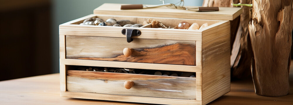 rustic jewelry box from natural wood