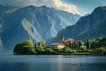 surrounded by majestic mountains in Italy - obrazy, fototapety, plakaty
