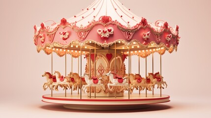 A whimsical love-themed carousel adorned with heart motifs, offering an open space for text integration within the festive carousel setting - Generative AI