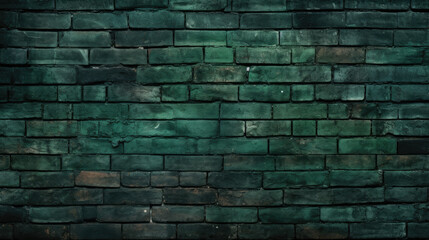 Old brick wall background, dark green grunge texture or pattern for design. Generative ai