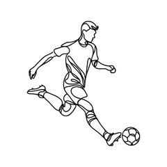 Fototapeta premium Line drawing of a football player with a ball in a dynamic pose. one line on a plain background