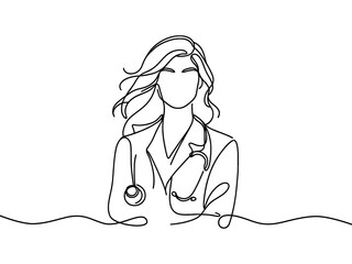 vector linear image of female doctor with stethoscope.