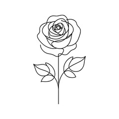 Line drawing of a rose with leaves