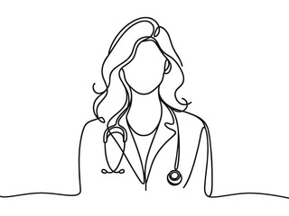 vector linear image of female doctor with stethoscope.