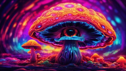 mushroom in the woods Fantasy alien mushroom in the forest. 3D illustration. Fairy tale.
