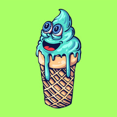 Illustration of ice cream in a  melting style