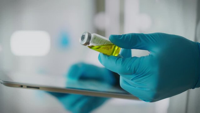 A touch tablet in the hands of a medical specialist is a tool for recording information in an electronic database. Works with a tablet, providing data entry into the general register