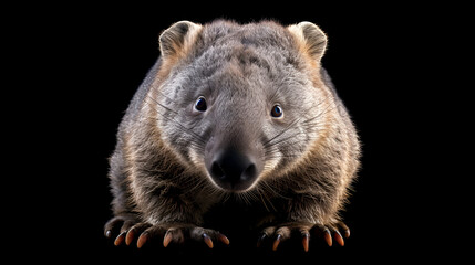 Wombat On Isolated Black Background, World Animals Day, International Wildlife Day, Jungle Day, National Animals, Jungle life, Generative Ai