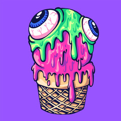 Illustration of ice cream in a  melting style