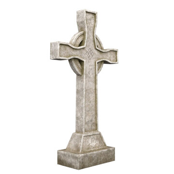 3d render marble ornamented cross grave stone isolated