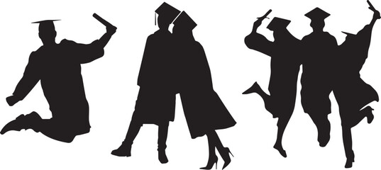 Variety graduation silhouettes, student ceremony