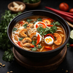 Tom Yum Noodle Soup - Spicy Thai Broth Infused with Aromatic Herbs and Tangy Citrus
