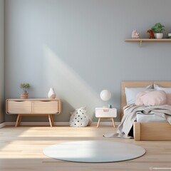 Modern bright minimalist childrens room interior with vibrant colors and playful design