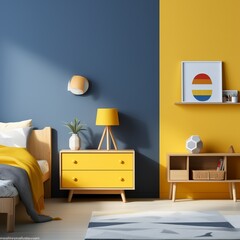 Bright and minimalist childrens room interior with modern design and cozy ambiance