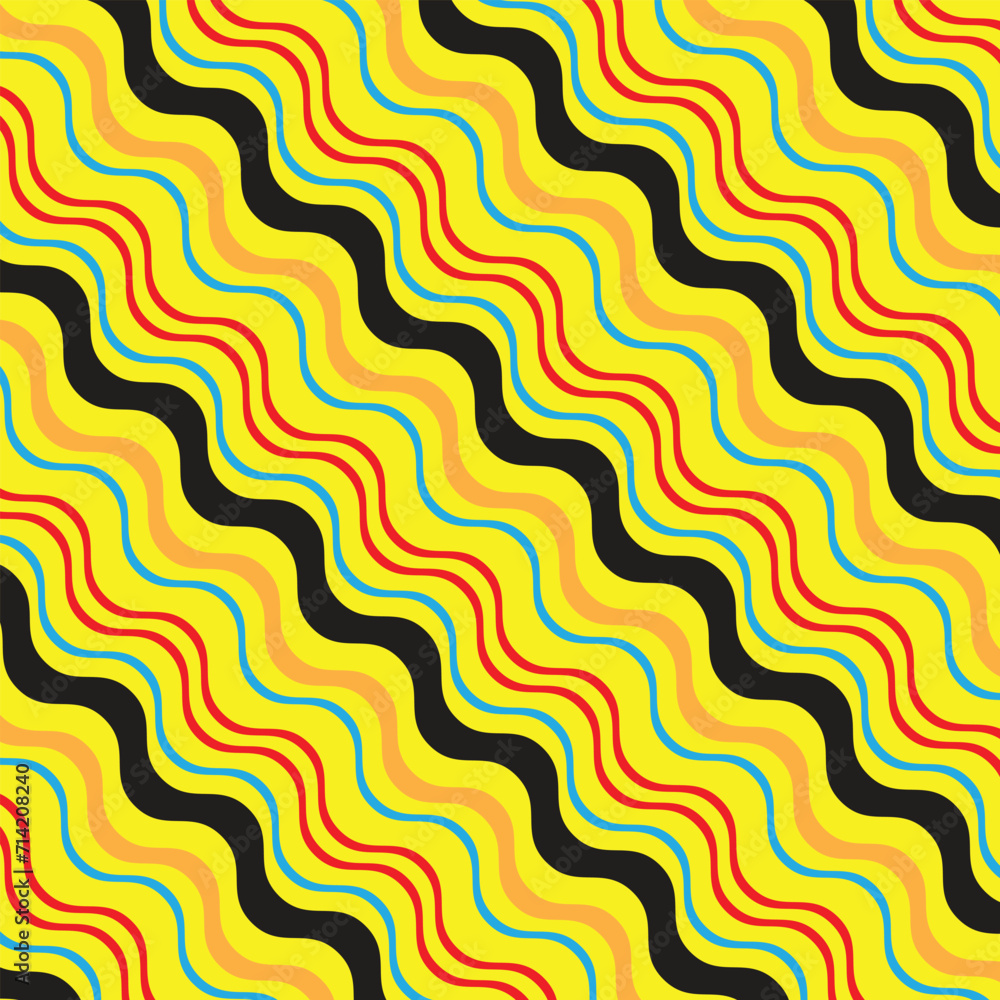 Aufkleber abstract seamless minimalistic colored smooth wave line pattern on yellow.