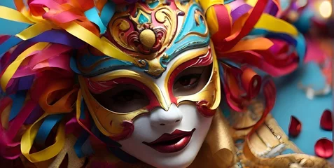 Zelfklevend Fotobehang carnival mask colors, ai generated © VitorCosta
