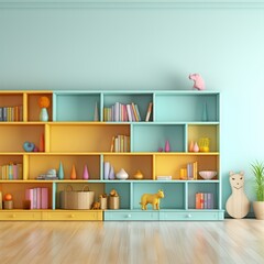 Minimalist bright interior design of childrens room with playful and functional elements