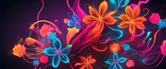 Fototapeta na wymiar Neon Bloom: Abstract Floral Design with Vivid Colors and Colorful Imagination.