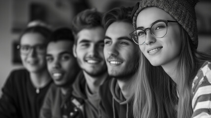 Group of smiling multiracial university students together. Education concept. Colleagues meeting, working online in modern office. Successful business concept