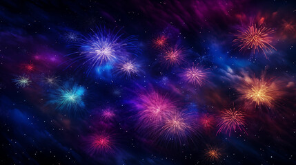 Fototapeta na wymiar Sparkling Abstract Fireworks, Cosmic Night, Backgroun HD