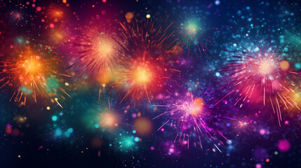 Naklejka premium Glowing Firework Display Vivid Colors Background HD