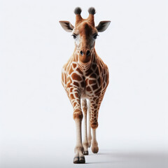Giraffe, Giraffidae, Jirafa, Cute curiosity giraffe. Isolated on White background.  - obrazy, fototapety, plakaty