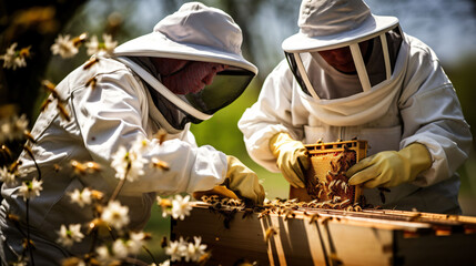 Beekeepers working with honey bees