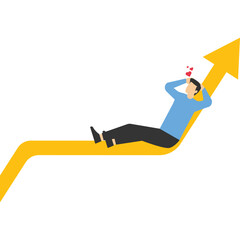 Businessman sitting on a high graph chart, business is profitable, earnings continue to improve, good mood without worries, Vector illustration design concept in flat style

