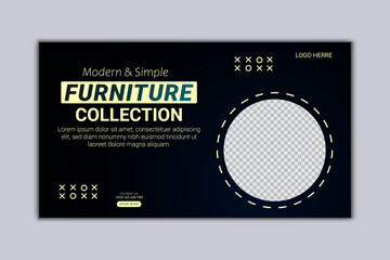 Modern Furniture Collection of unique minimalist design. Web banner, flyer or poster social media post template design. Digital advertising banner promotion of vector.