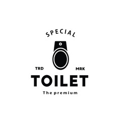 Toilet silhouette hipster logo bowl sanitaryware vector bathroom. Bidet toilet line icon interior top view - obrazy, fototapety, plakaty