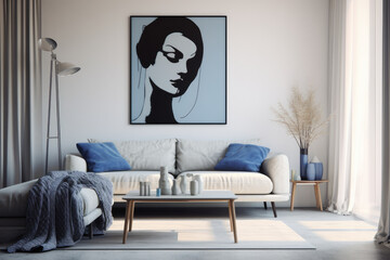 Painting wall modern minimal living room interior design indigo colors