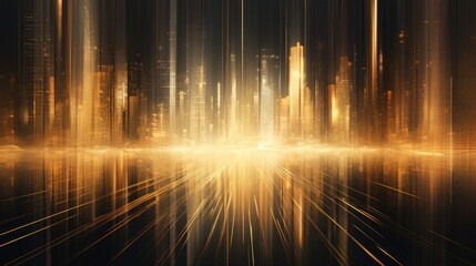 City at speed in golden tones. Neural network AI generated art