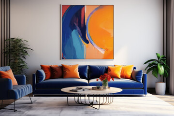 Painting wall modern minimal living room interior design indigo hot colors