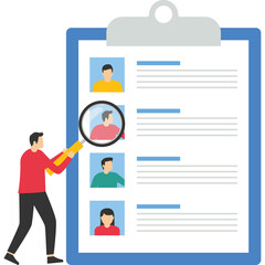 Searching for personnel to work, people at magnifying glass, balance and equality, work and life, human resources, Vector illustration design concept in flat style

